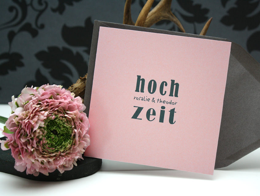 no. 7120 - Einladung Hochzeit Hochzeitseinladung Hochzeitskarte Liebe im Quadrat Karte Papeterie Hochzeitspapeterie Rosa Rose Quartz grau dunkelgrau modern verschiedene Schriften Typo