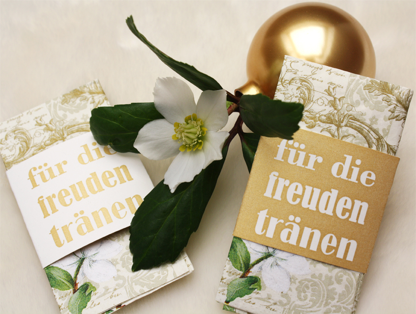 no. 7120 - Taschentuch Freudentränen Ummantelung Banderole Kirchliche Trauung Kirche "für die Freudentränen" Hochzeitskarte Liebe im Quadrat Karte Papeterie Hochzeitspapeterie gold Golddruck modern verschiedene Schriften Typo
