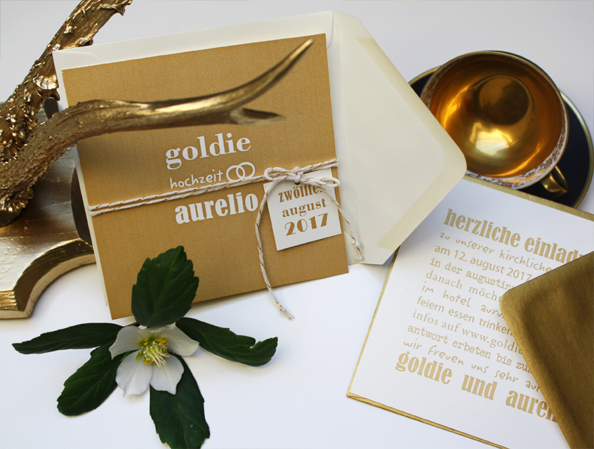 no. 7120 - Einladung Hochzeit Hochzeitseinladung Hochzeitskarte Liebe im Quadrat Karte Papeterie Hochzeitspapeterie gold modern verschiedene Schriften Typo