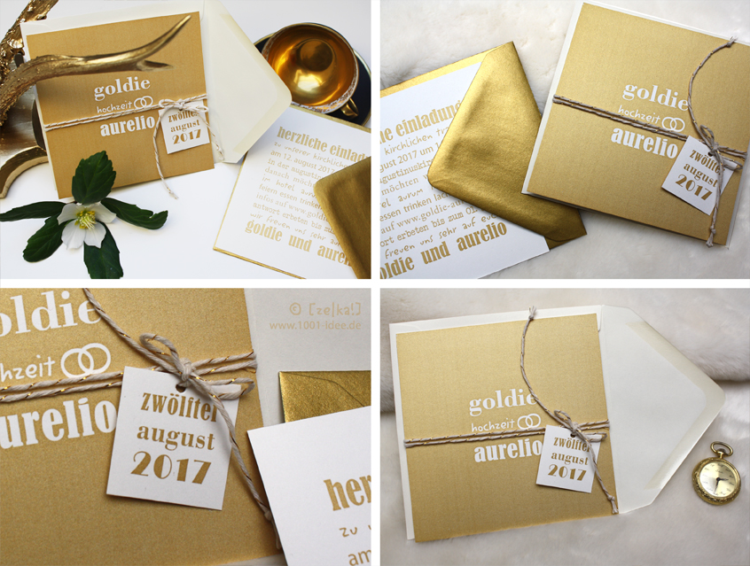no. 7120 - Einladung Hochzeit Hochzeitseinladung Hochzeitskarte Liebe im Quadrat Karte Papeterie Hochzeitspapeterie gold modern verschiedene Schriften Typo