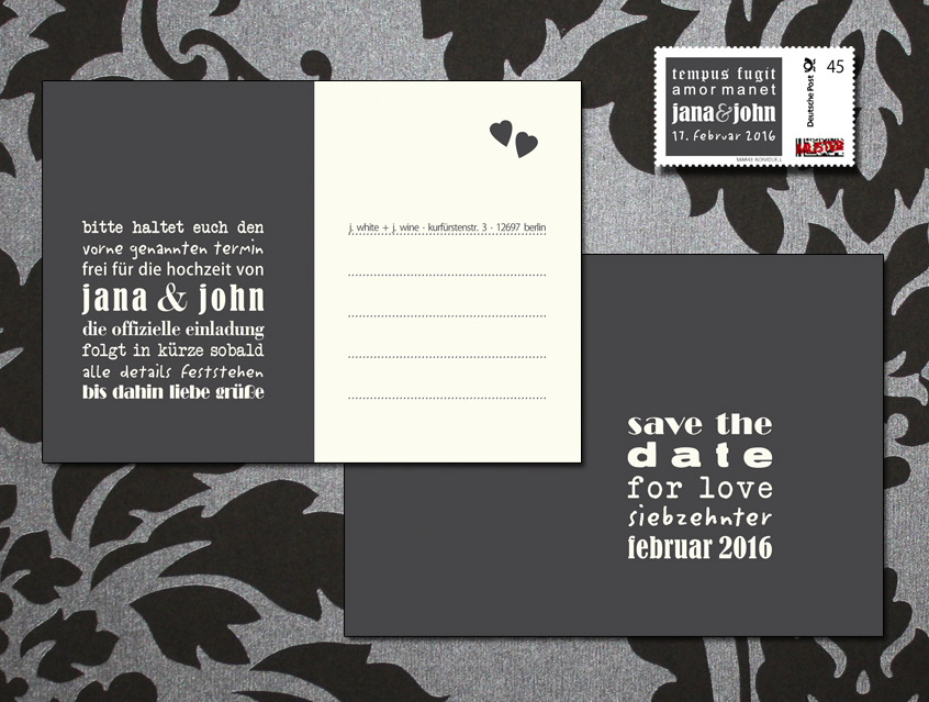 no. 7120 - Save-the-date save the date Einladung Hochzeit Hochzeitseinladung Hochzeitskarte Karte Papeterie Hochzeitspapeterie dark grey grau dunkelgrau anthrazit Kombi verschiedene Schriften Typo modern elegant schlicht