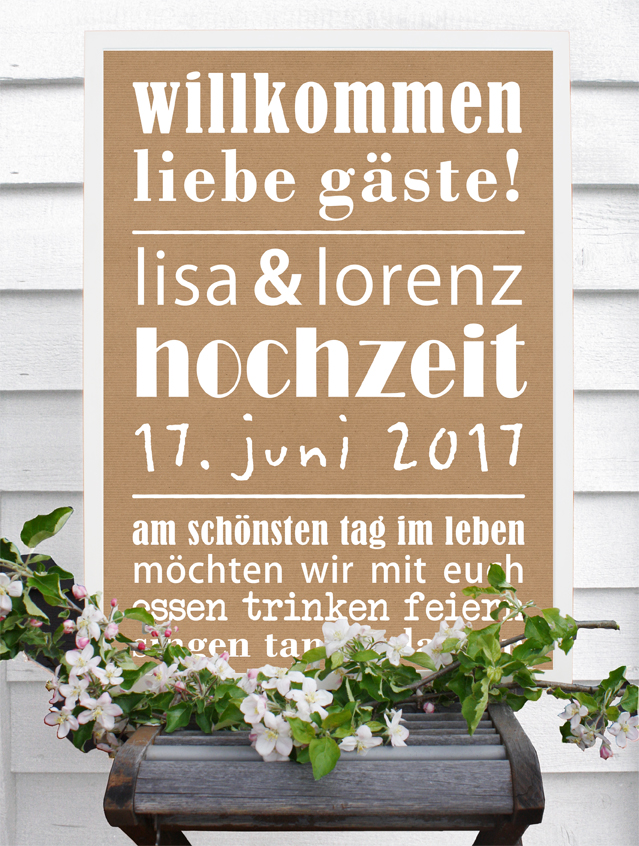 no. 7120 - Plakat Poster Willkommen zur Hochzeit Hochzeitskarte Liebe im Quadrat Karte Papeterie Hochzeitspapeterie natur Naturkarton Naturpapier Kraftpapier Kraft modern verschiedene Schriften Typo