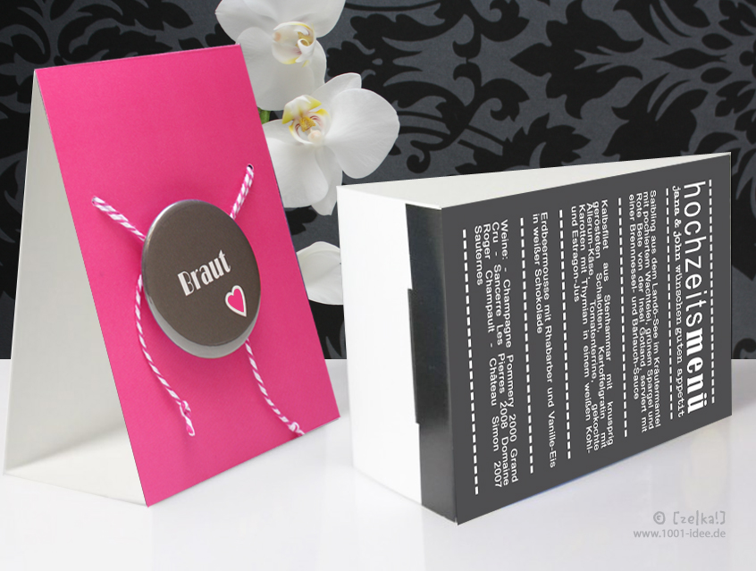 no. 7120 - Menükarte Aufsteller klein Menüaufsteller zum Stecken Format A6 Menue Menü Hochzeitsmenü Getränkekarte Hülle Umschlag Einlegeblätter Guten Appetit Liebe im Quadrat Karte Papeterie Hochzeitspapeterie pink rosa grau dunkelgrau modern verschiedene Schriften Typo