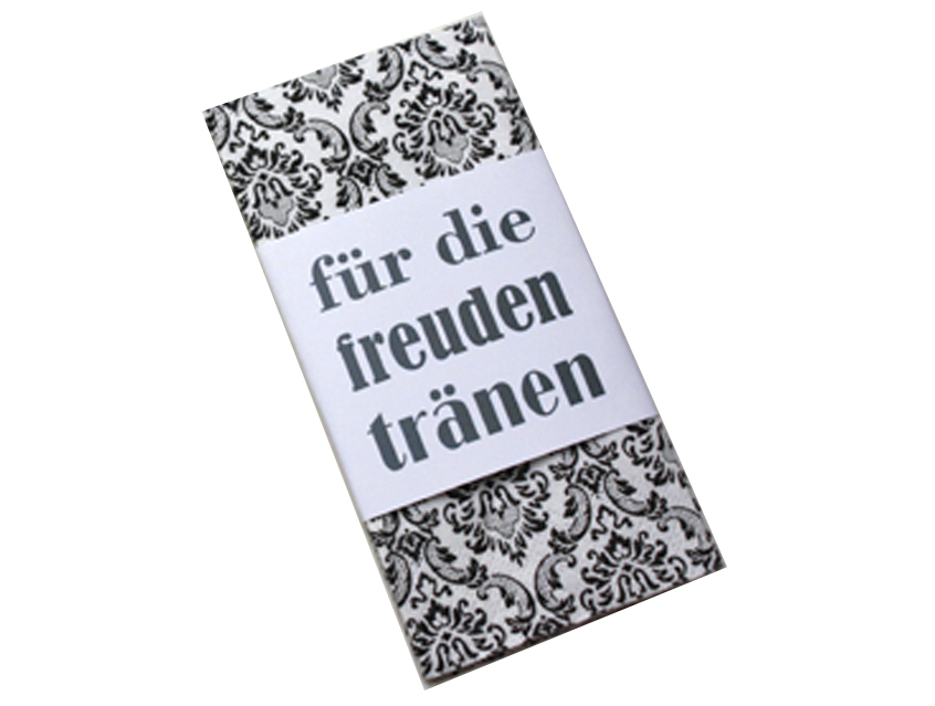 no. 7120 - Taschentuch Freudentränen Ummantelung Banderole Kirchliche Trauung Kirche "für die Freudentränen" Hochzeitskarte Liebe im Quadrat Karte Papeterie Hochzeitspapeterie weiss weiß grau modern verschiedene Schriften Typo