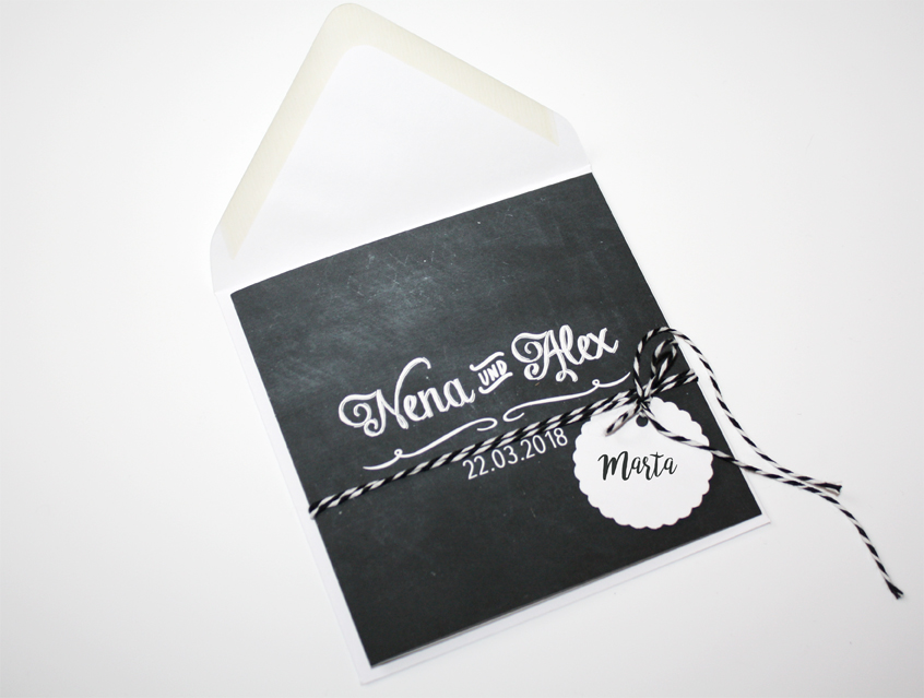 no. 7142 - Einladung Hochzeit Hochzeitseinladung Hochzeitskarte chalkboard Kreide Tafel natur Naturkarton Kraftpapier Kraft Karton beige schwarzSchriften Typo