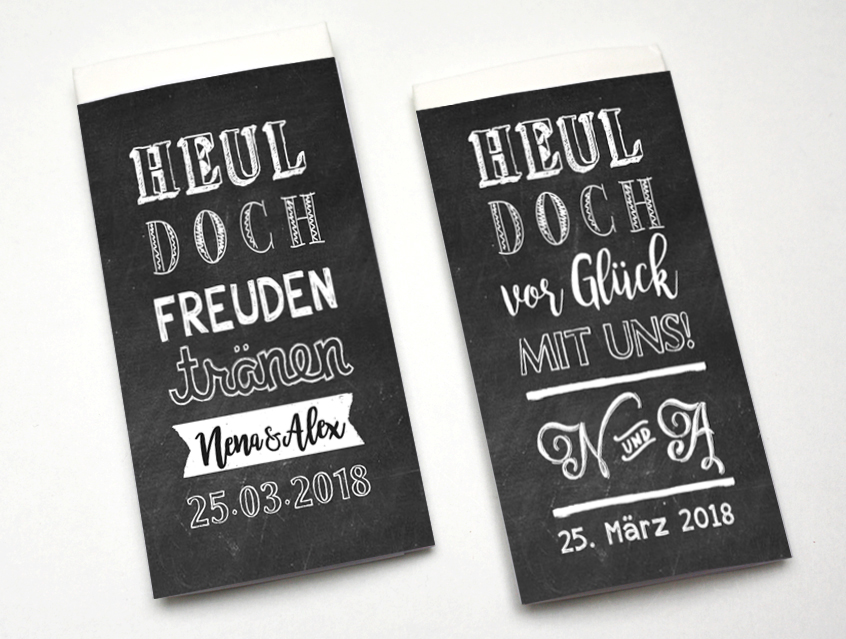 no. 7142 - Hochzeit Taschentuch Banderole Freudentränen Brautpaar chalkboard Kreide Tafel natur Naturkarton Kraftpapier Kraft Karton beige schwarzSchriften Typo