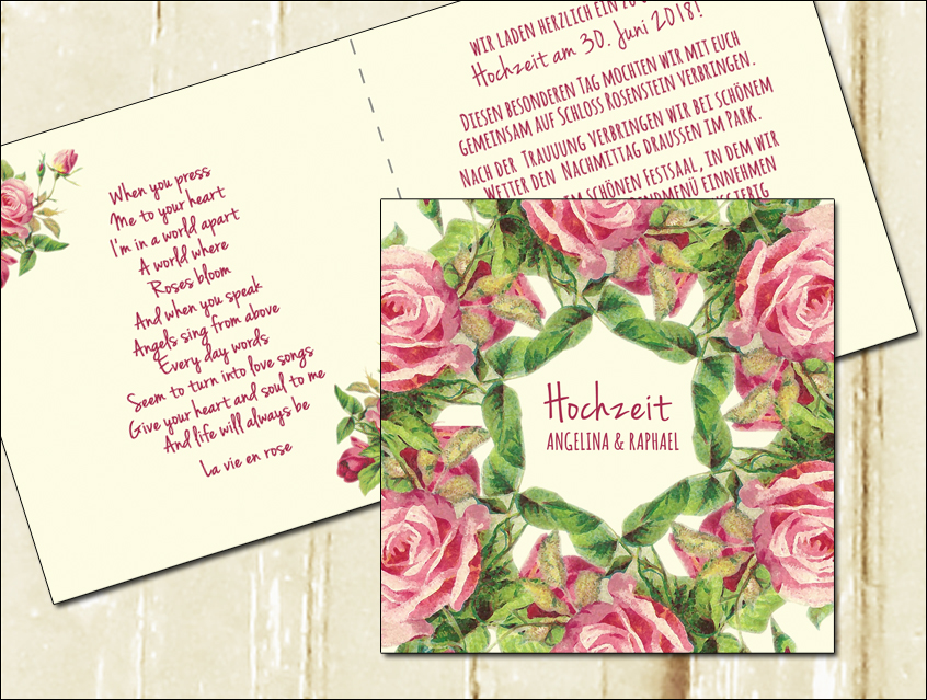 no. 7143 - Einladung Hochzeit Hochzeitseinladung Hochzeitskarte chalkboard Kreide Tafel Rosen roses schwarz rosa vanille Vintage