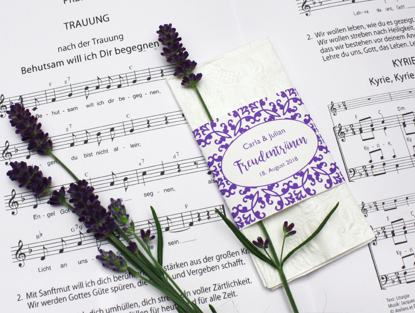 no. 7144 - Taschentuch Freudentränen Hochzeit Banderole Ummantelung Kirchliche Trauung zur Hochzeitseinladung Exceptionelle Karte Papeterie Hochzeitspapeterie Lavendel lila violett Blumen ländlich Ein Hauch von Südfrankreich / Provence modern ländlich shabby chic vintage verspielt romantisch