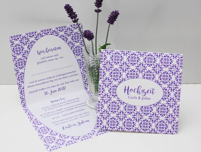 no. 7144 - Einladung Hochzeit Hochzeitseinladung Hochzeitskarte Exceptionelle Karte Papeterie Hochzeitspapeterie Lavendel lila violett Blumen ländlich Ein Hauch von Südfrankreich / Provence modern ländlich shabby chic vintage verspielt romantisch