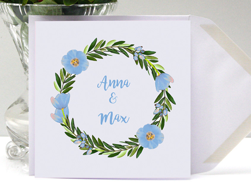no. 7146 - Einladung Hochzeit Hochzeitseinladung Hochzeitskarte Karte Papeterie Hochzeitspapeterie natur Naturkarton Naturpapier Naturpapier Kraftpapier Kraft Karton weiss weiß Packpapier Rillenoptik Boho bohemian wedding Flower Power Blütenkranz Blumenkranz Olive Olivenzweig Blume Blumen Blüte Kranz Ranke Kordel shabby chic vintage hip Hippie Style
