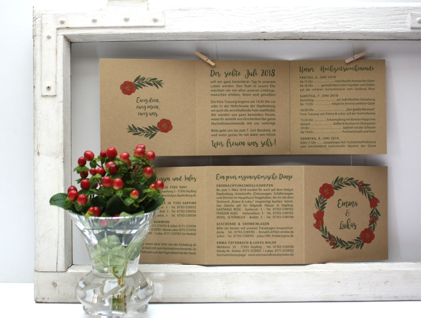 no. 7146 - Einladung Hochzeit Hochzeitseinladung Hochzeitskarte Karte Papeterie Hochzeitspapeterie natur Naturkarton Naturpapier Naturpapier Kraftpapier Kraft Karton weiss weiß Packpapier Rillenoptik Boho bohemian wedding Flower Power Blütenkranz Blumenkranz Olive Olivenzweig Blume Blumen Blüte Kranz Ranke Kordel shabby chic vintage hip Hippie Style