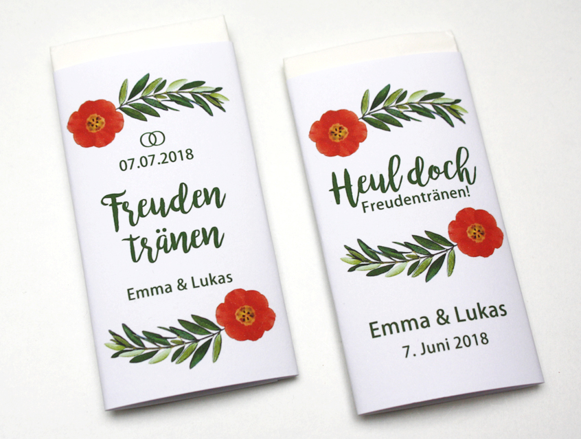 no. 7146 - Taschentuch Hülle Ummantelung Tränen Freudentränen Hochzeit Heul doch Hochzeitspapeterie weiß rot Boho bohemian wedding Flower Power Blütenkranz Blumenkranz Olive Olivenzweig Blume Blumen Blüte Kranz Ranke Kordel shabby chic vintage hip Hippie Style