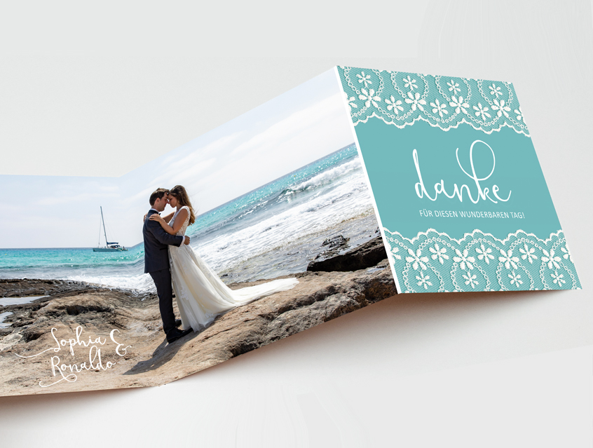no. 7147 - Danksagung Hochzeit Leporello Dankeskarte Dank an Gäste Hochzeit Hochzeitskarte Karte Papeterie Hochzeitspapeterie weiss weiß Spitze lace lacey edel Packpapier Rillenoptik grau anthrazit oder Packpapier alle Farben Vintage Style Boho shabby chic edel extravagant rustikal modern