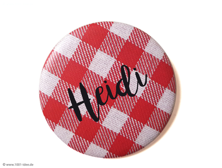 Button rot -kariert mit großem Vichy Karo und toller Schreibschrift, mit Gästenamen, im Wiesn Stil, zünftige ländliche Feier, in fast jeder Farbstellung erhältlich: rot-kariert, rot, blau-kariert, braun, grün, kariert, Vichy Karo, Button Ausführungen: Nadelbutton, Magnetbutton mit Kontermagnet, Flaschenöffner, Taschenspiegel, Spangenclip, als Namensschild oder Namensanstecker, Anstecker Butterfly Verschluss, Spangen-Clip Kroko Clip, Tischordnung, Platzkarte, Tischkarte, passend zur Hochzeitskarte Karte Papeterie Hochzeitspapeterie, alle Farben, verschiedene Farben möglich, ländlich, Scheunenfest, zünftig, urig, Feier in Hütte, Alpe, Almhütte, Hüttengaudi