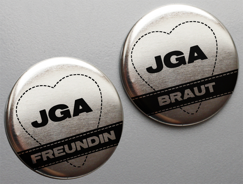 Design "JGA Braut & Freundin(nen)" super schöne Buttons in der Farbstellung rot und weiß oder silber und schwarz, für den Junggesellinnenabschied, auch genannt JGA oder Hen's Night, für 11 Freundinnen (nicht die Braut) und 1 Braut, oder einfach mehrere Sets bestellen, Ausführung: Nadelbutton, Anstecker, Pin, Anstecknadel, Button mit Nadel, Geschenk für die Braut, Mädels auf JGA Tour, Geschenk von Trauzeugin oder bester Freundin,